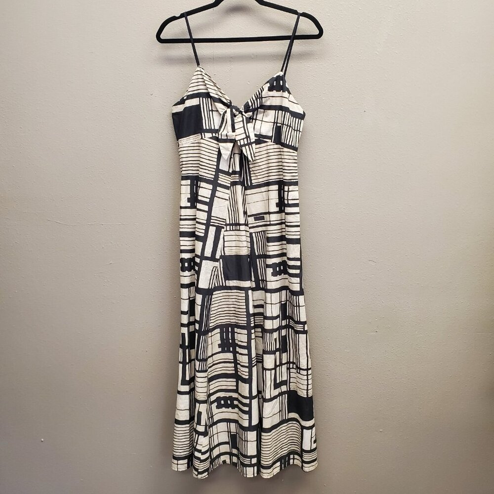 DKNY Midi SunDress Women Size XS Black Front Tie Side Zip Lined Comfort